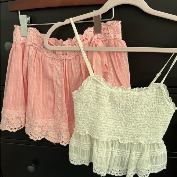 LoveShackFancy Pink Lace Trim Blouse - Picture 1 of 7